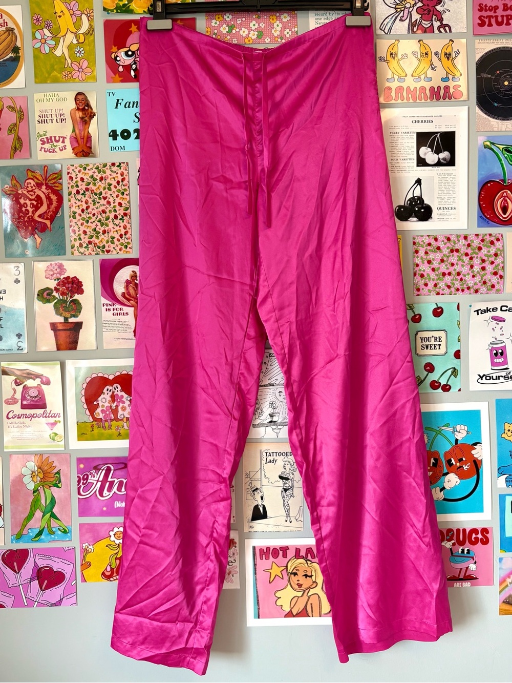 Vintage La Senza Fuchsia Satin Wide-Leg Hot Pink Pajama Pants/Lingerie